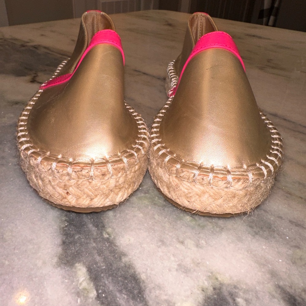 Gold and Pink Espadrille Flats — Women's Slip-On Espadrilles - Picture 6 of 9
